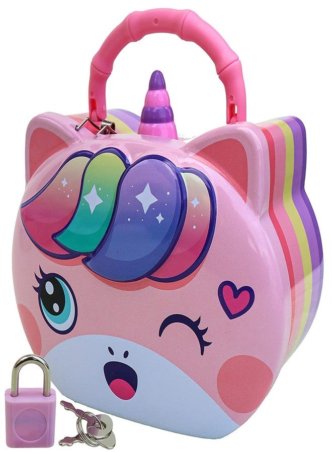 Trusmile Unicorn Cat Coin Box for Kids Cartoon Toy Money Bank for Kids with Lock, Piggy Bank for Kids Random Color - 1 Unit - Image 1